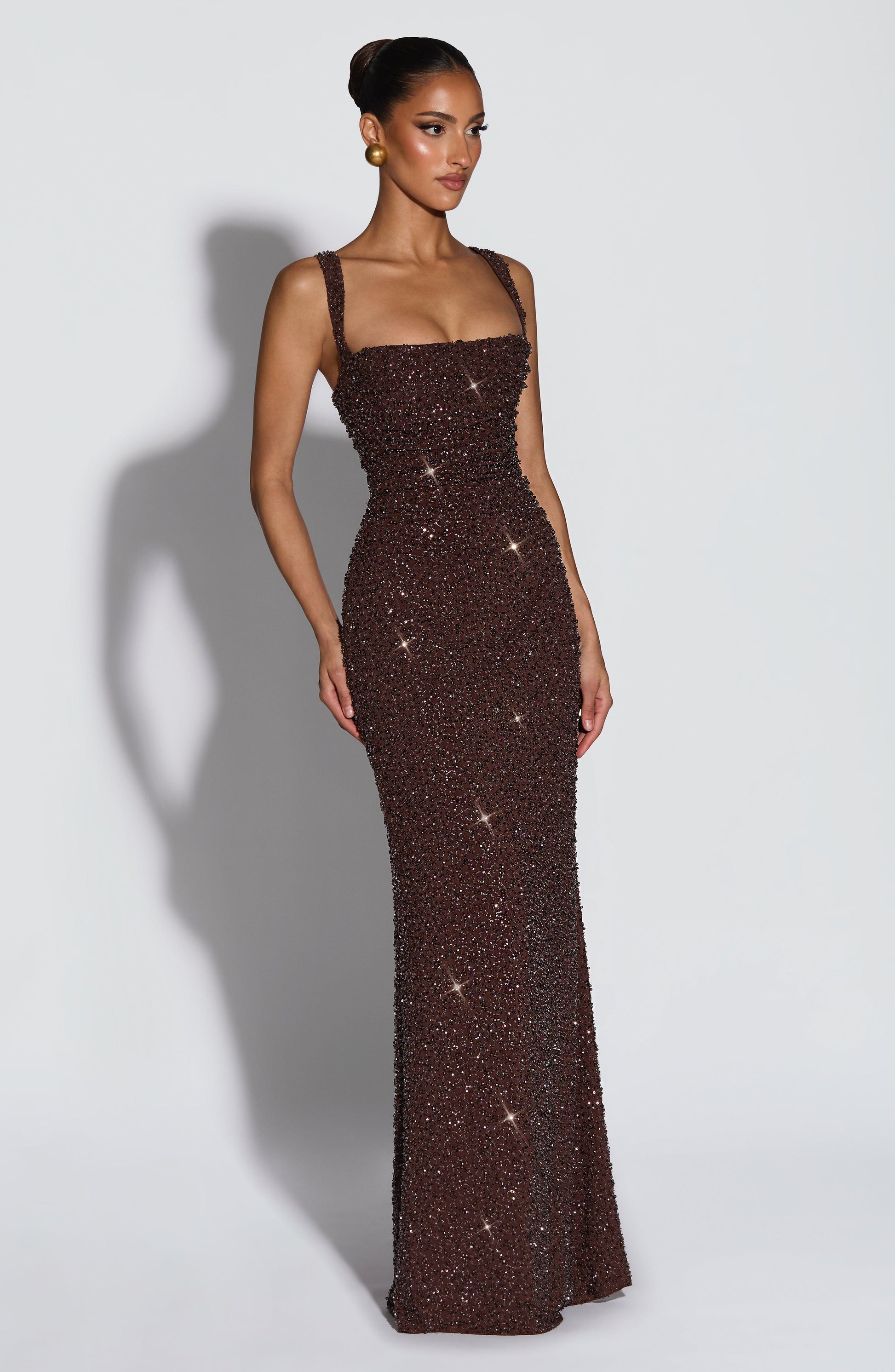 Plum Brown Sparkle Calanthe Sequin Maxi Dress