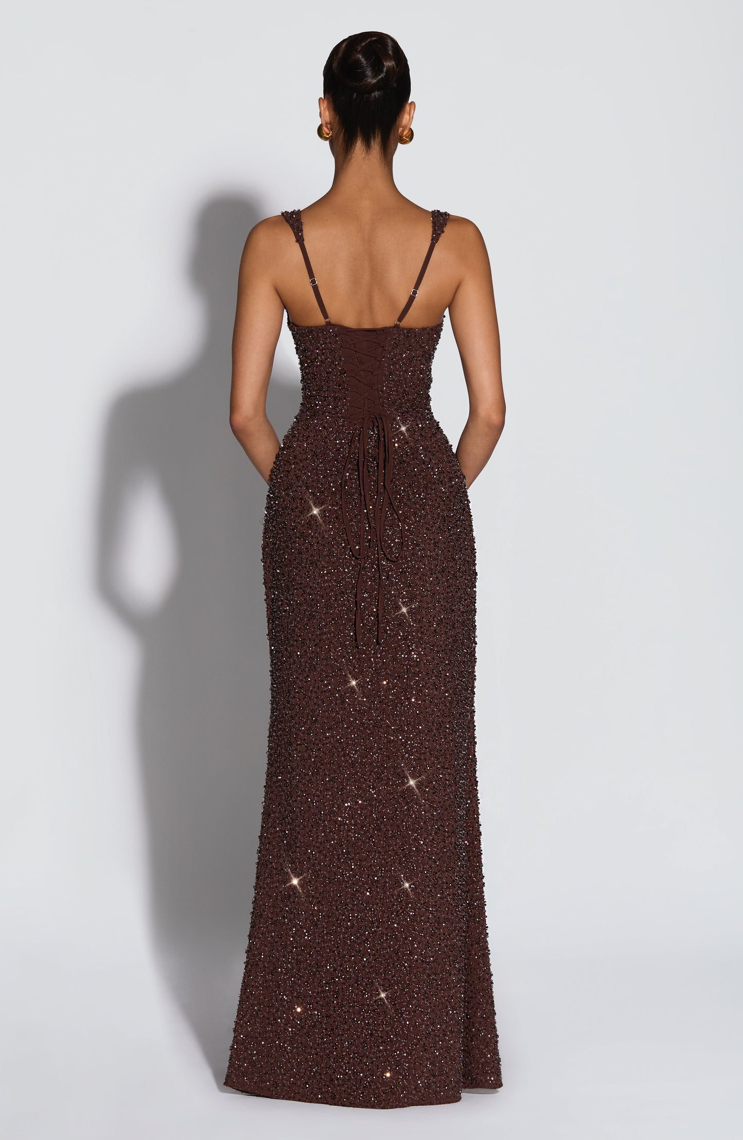 Plum Brown Sparkle Calanthe Sequin Maxi Dress