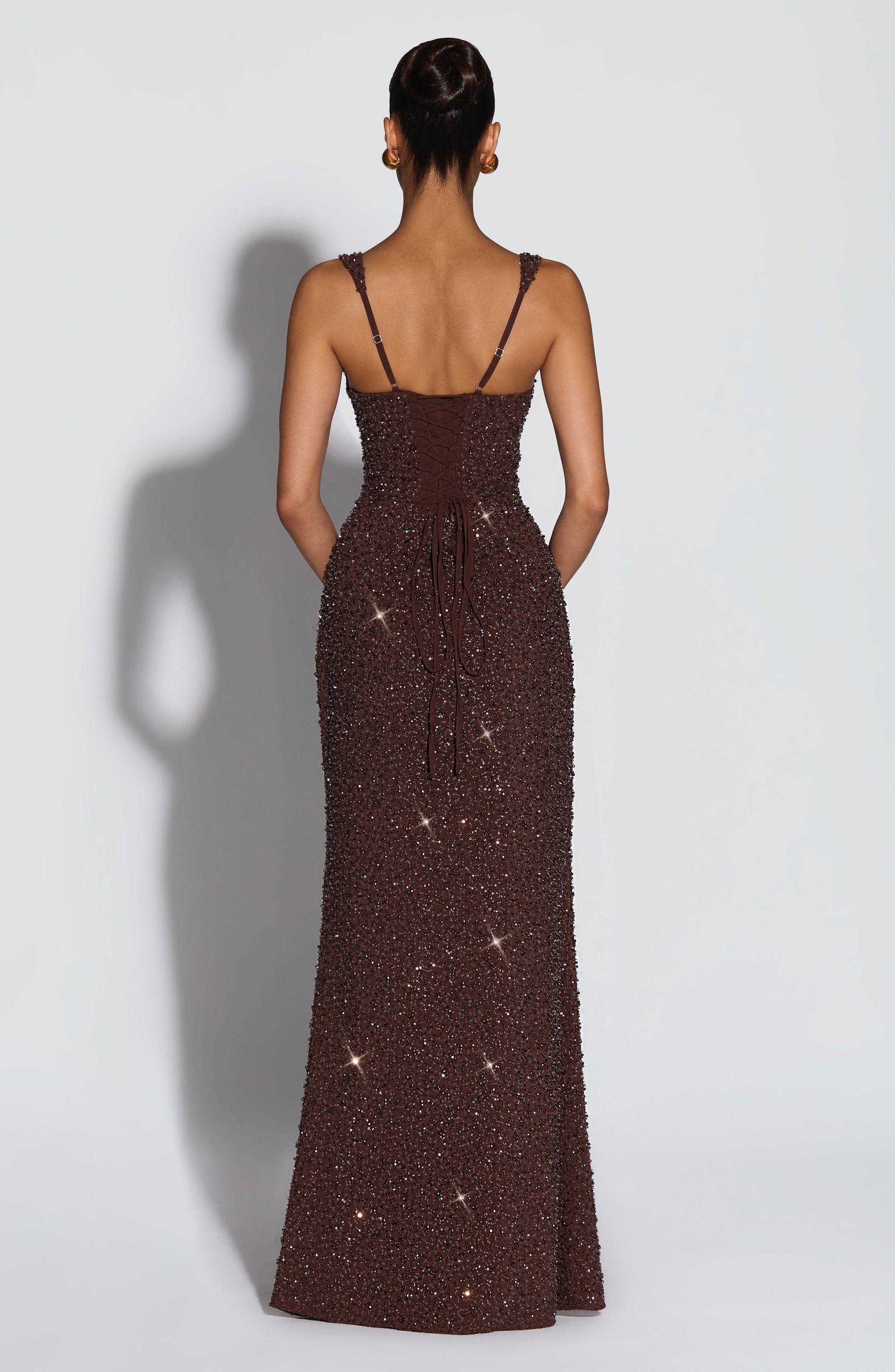 Plum Brown Sparkle Calanthe Sequin Maxi Dress