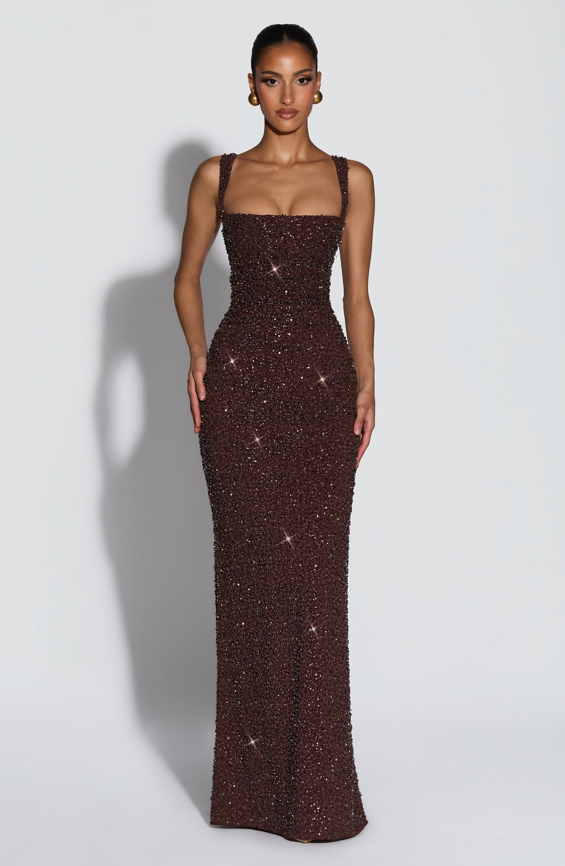 Plum Brown Sparkle Calanthe Sequin Maxi Dress