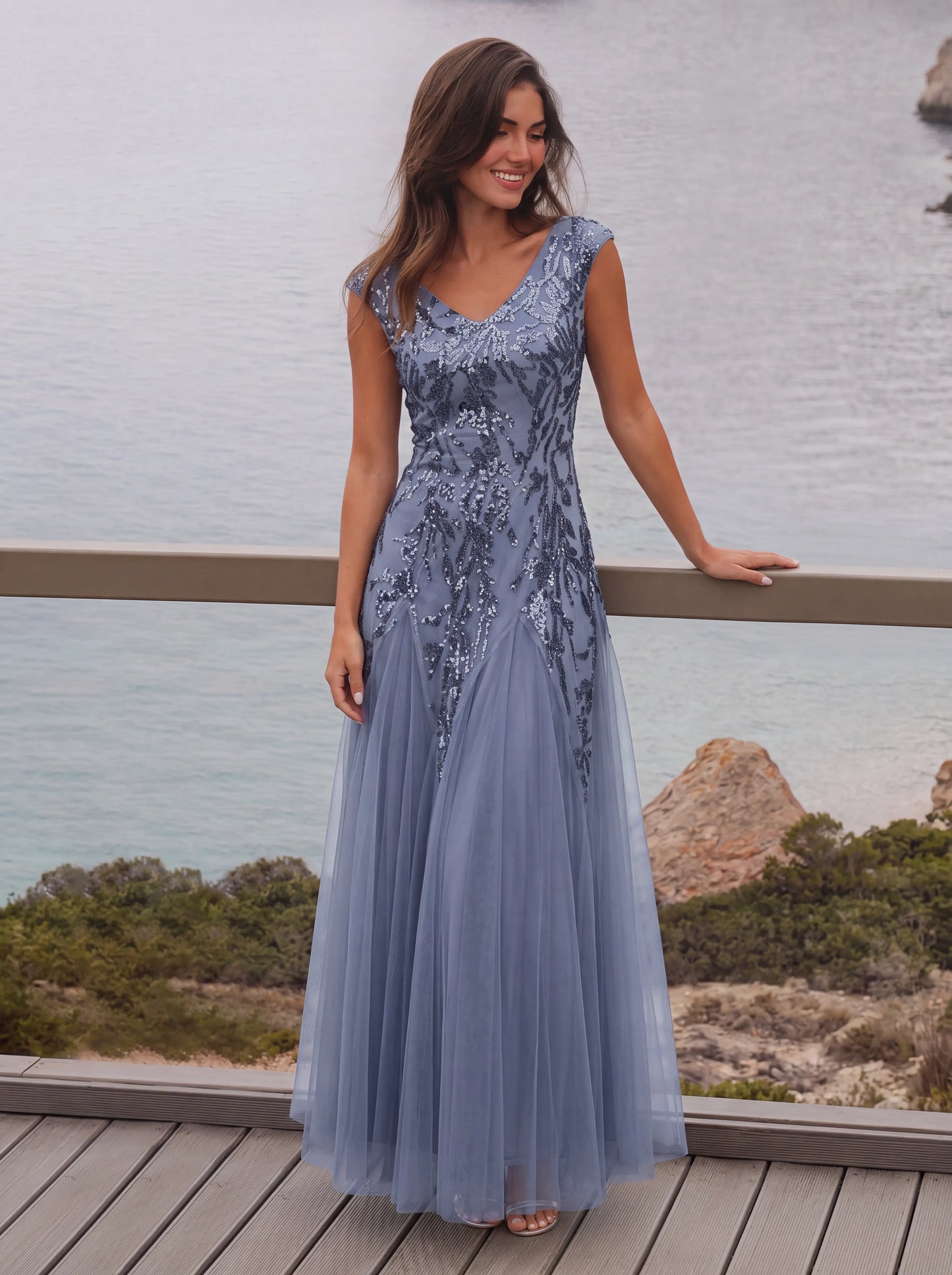 Dusty Rose Freya Embroidered Sequin Evening Dress