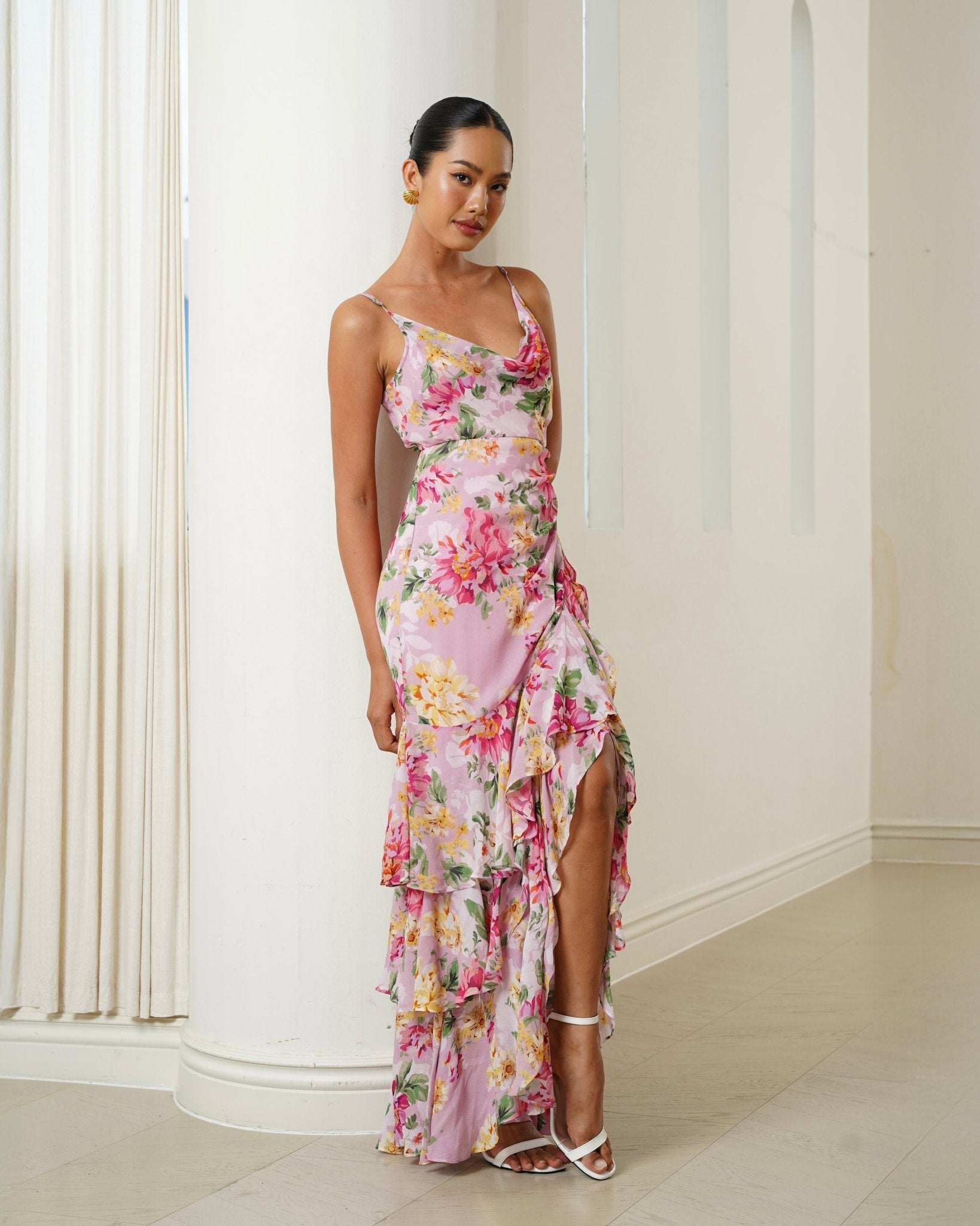 SOFT MUSE PINK Margot Silk Maxi Dress in Carmine