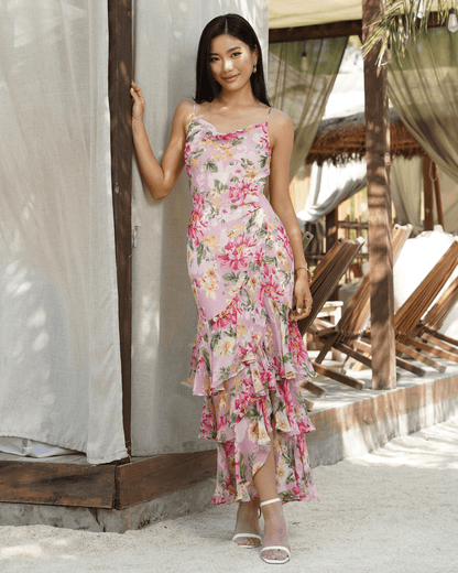 SOFT MUSE PINK Margot Silk Maxi Dress in Carmine