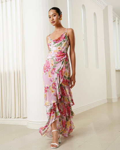 SOFT MUSE PINK Margot Silk Maxi Dress in Carmine