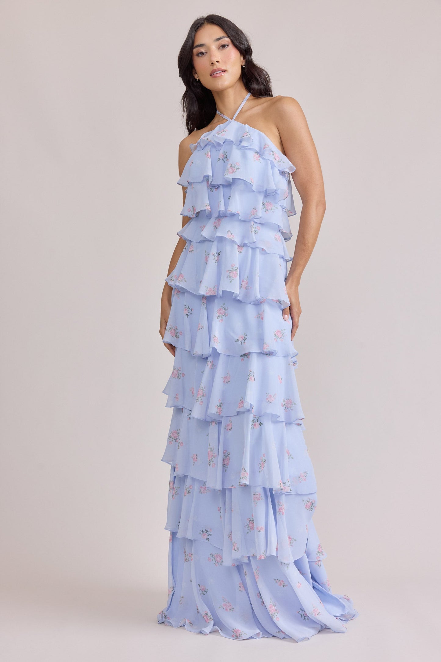Sage Blossom Carrie Chiffon Floral Midi Dress
