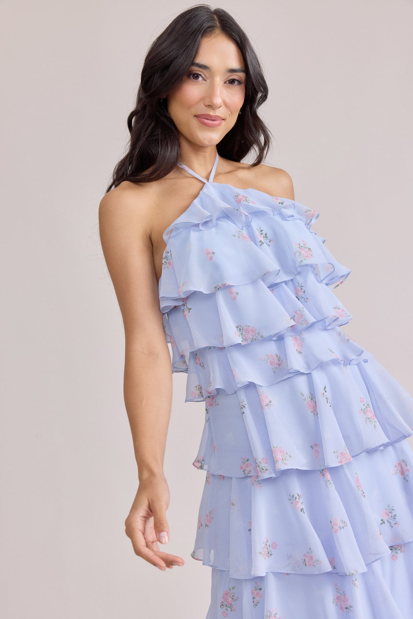 Sage Posey Carrie Chiffon Floral Midi Dress