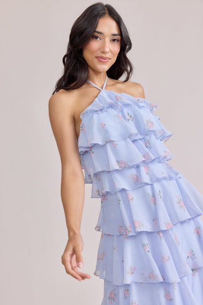 Sage Blossom Carrie Chiffon Floral Midi Dress