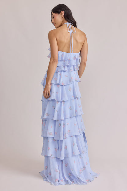 Perfect Pink Posey Carrie Chiffon Floral Midi Dress