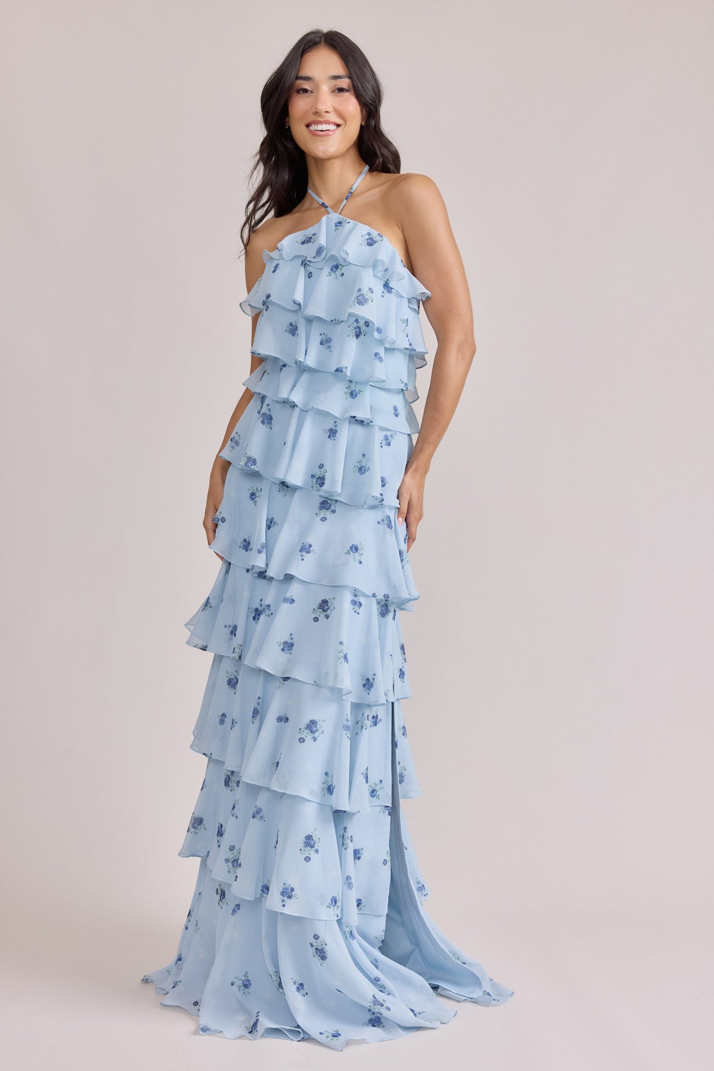 Perfect Pink Posey Carrie Chiffon Floral Midi Dress