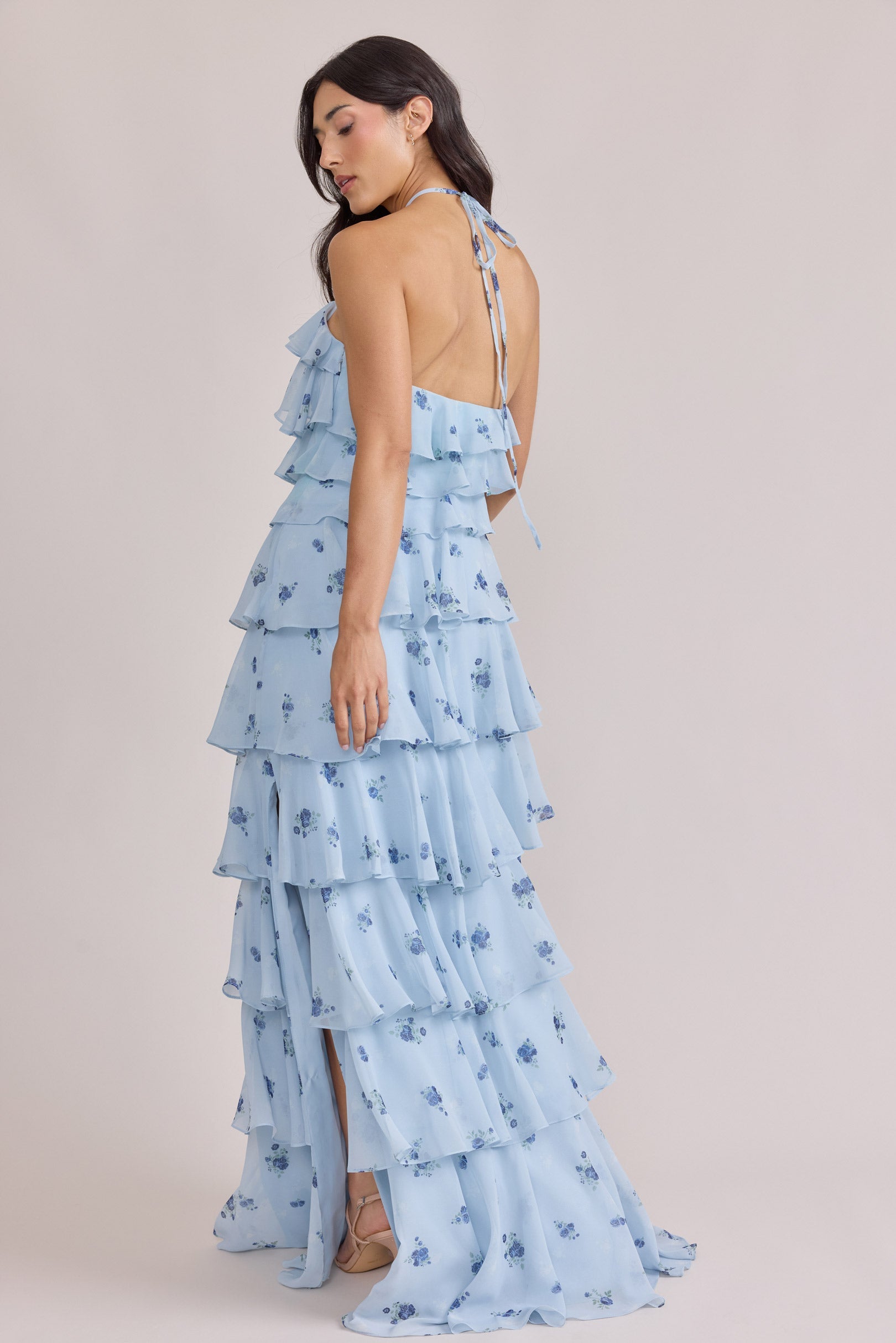 Perfect Pink Posey Carrie Chiffon Floral Midi Dress