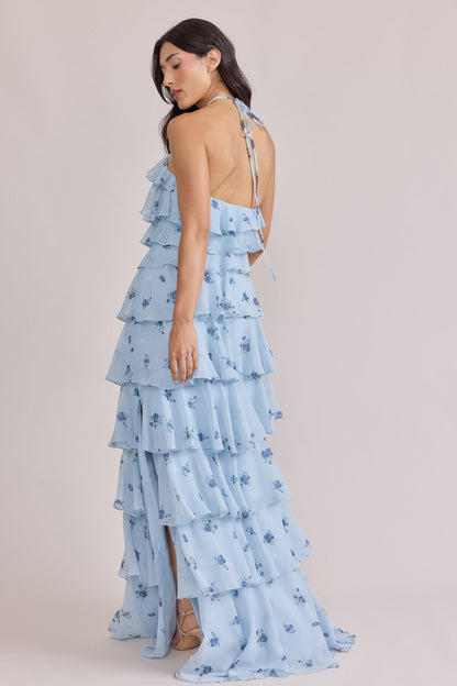 Periwinkle Petit Rose Carrie Chiffon Floral Midi Dress