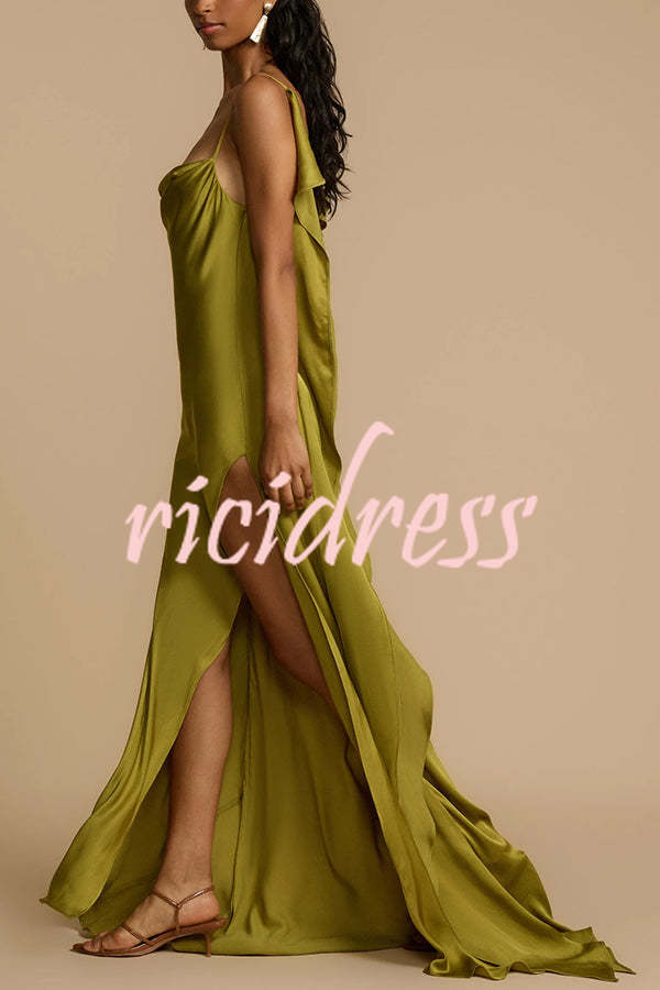 Green Vivienne Satin Cowl Neck Maxi Dress