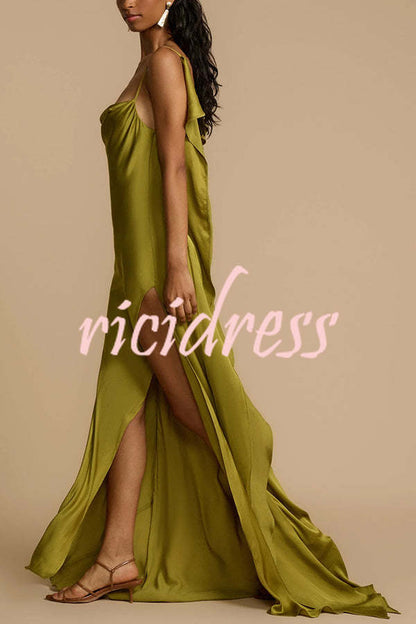 Green Vivienne Satin Cowl Neck Maxi Dress