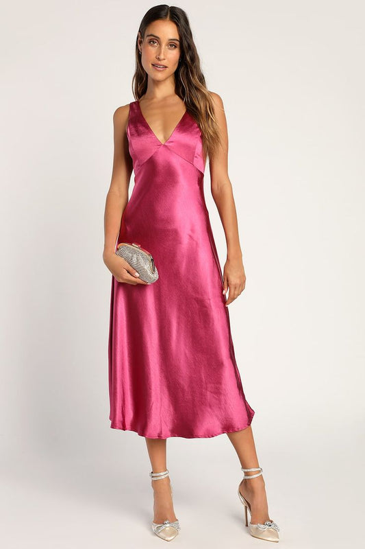 Valentina Satin Cowl Back Midi Slip Dress