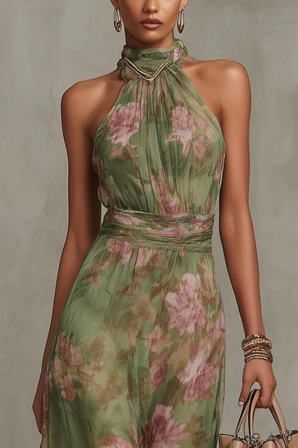 Green Margot Floral Halter Maxi Dress