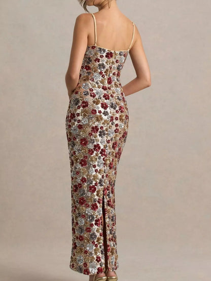 Multicolor Vivienne Sequin Floral Maxi Dress