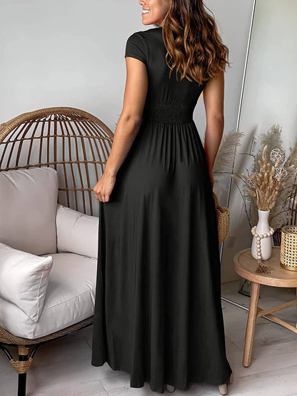 Neck Long Dress Margot Pleated V-Neck Dress