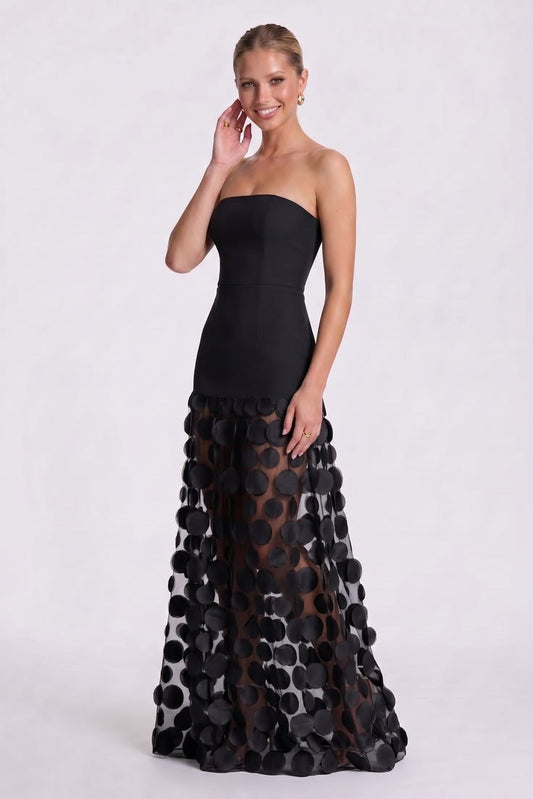 A-Line Maxi Elastic Cloth Tulle Formal Wedding Guest Dress Strapless Formal Gown COCOMELODY CG0325