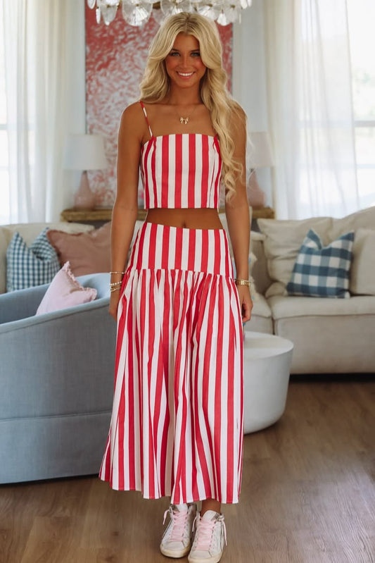 Stadium Stripes Maxi Skirt - Red and White - Large