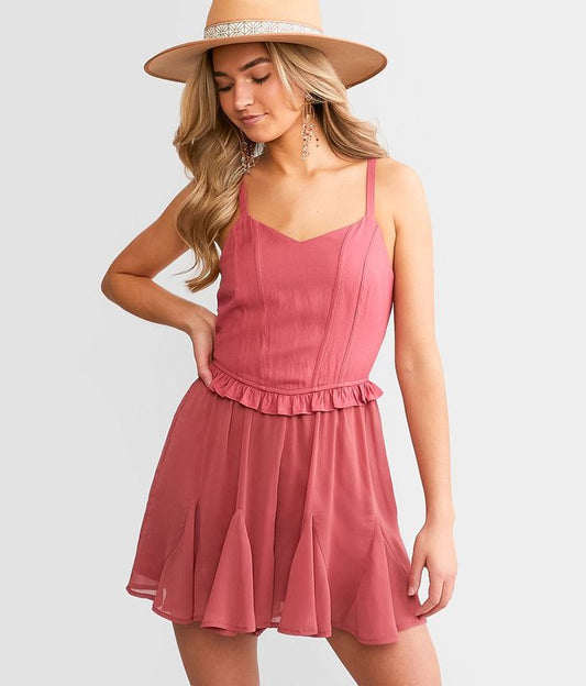 Willow & Root Women's Polyester Ruffle Corset Romper in Rose/Pink | Size: Small | Buckle