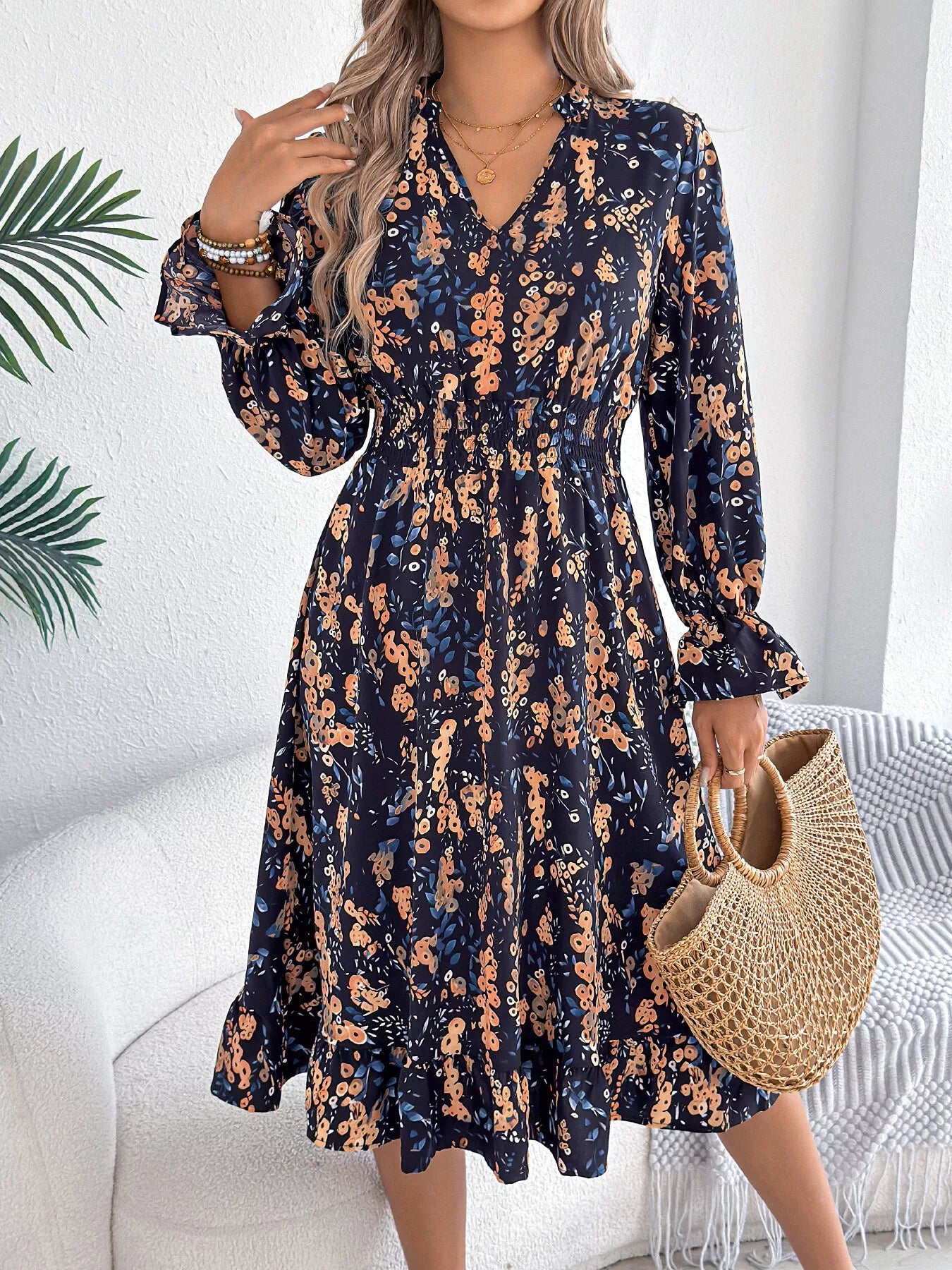Green Vivienne Floral Ruffle A-Line Dress