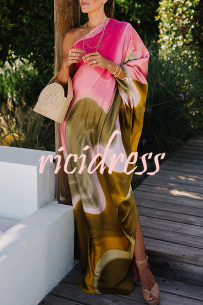 Pink Isadora Satin Tie-Dye Maxi Dress