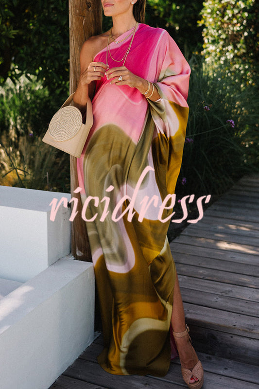 Pink Isadora Satin Tie-Dye Maxi Dress