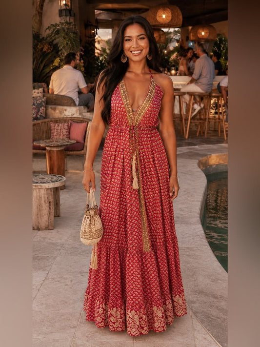 Margot Boho Halter Maxi Dress
