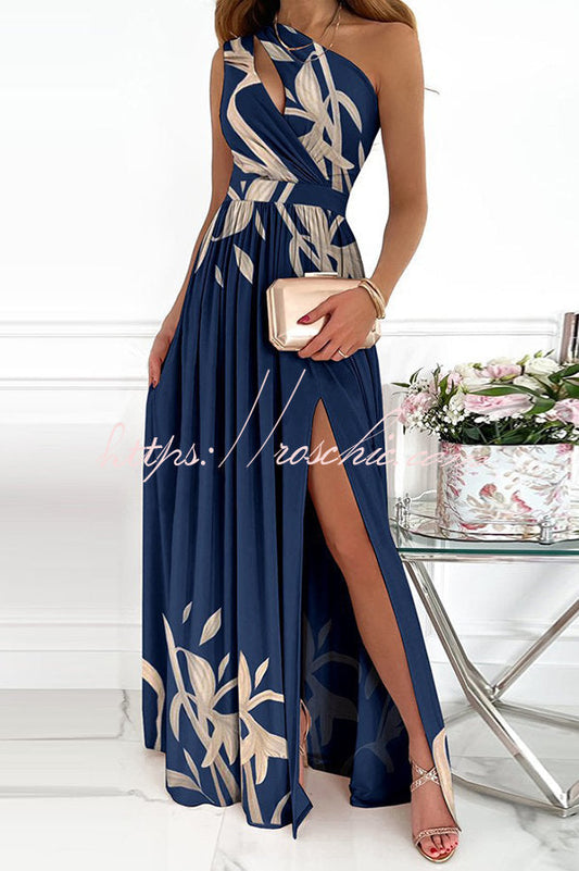 Navy blue Jolie Floral One-Shoulder Maxi Dress