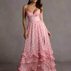 Azazie Dresses | Azazie Pink Floral Ruffled Spaghetti Strap Bridesmaid Dress | Color: Pink | Size: 16