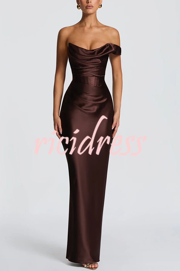 Brown Thalassa Satin One-Shoulder Maxi Dress