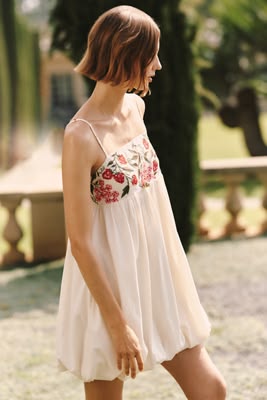 By Anthropologie Embroidered Mini Bubble Dress