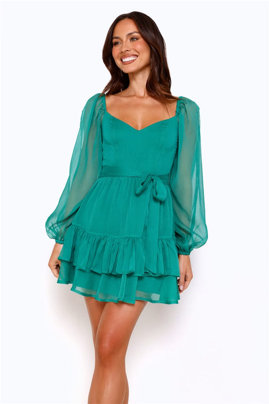 Daydream Long Sleeve Mini Dress in Emerald