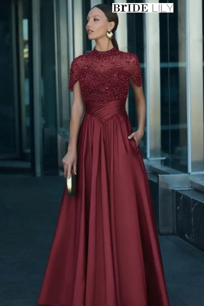 Dusty Sage Margot Satin A-Line Evening Dress