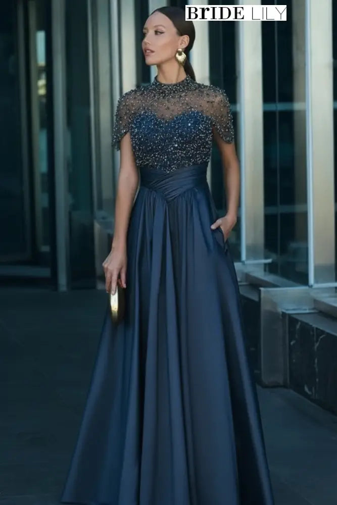 Dusty Blue Margot Satin A-Line Evening Dress