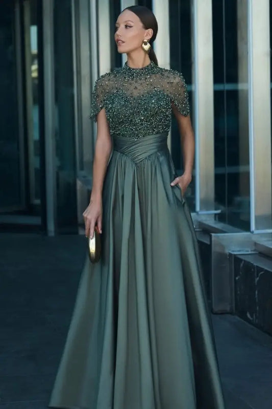 Dark Green Margot Satin A-Line Evening Dress