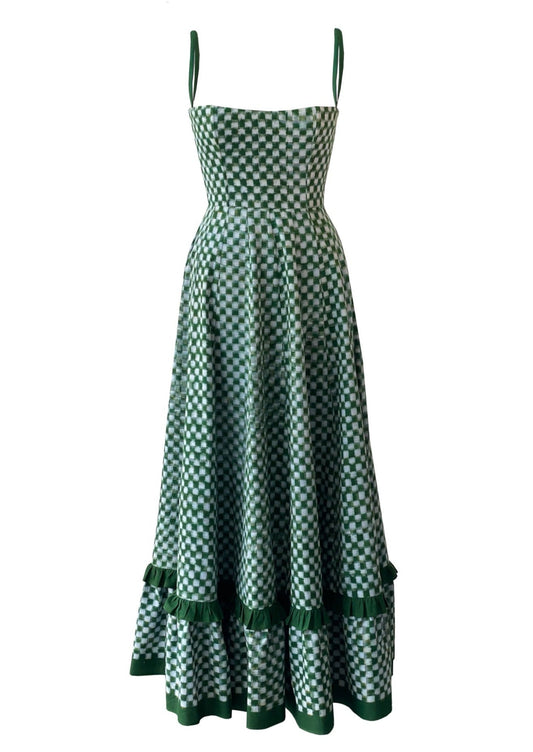 Green Margot Check Midi Dress