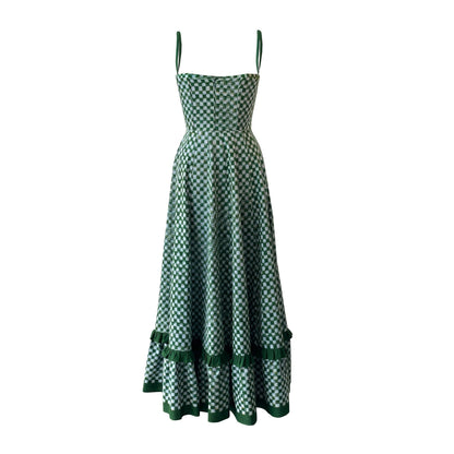 Green Margot Check Midi Dress