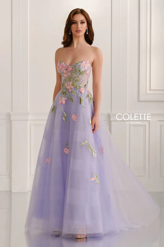 Lilac/Multi Colette Beaded Ball Gown