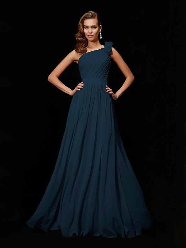 Made Flower Long Chiffon Bridesmaid Dresses Arabella One-Shoulder Chiffon Bridesmaid Dress