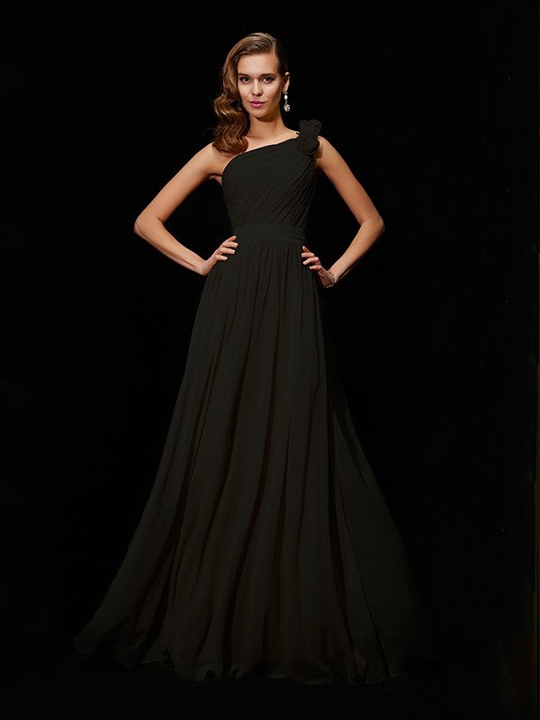 Made Flower Long Chiffon Bridesmaid Dresses Arabella One-Shoulder Chiffon Bridesmaid Dress