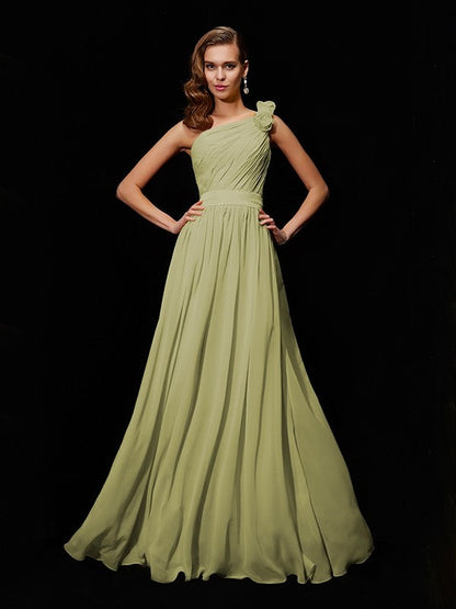 Made Flower Long Chiffon Bridesmaid Dresses Arabella One-Shoulder Chiffon Bridesmaid Dress