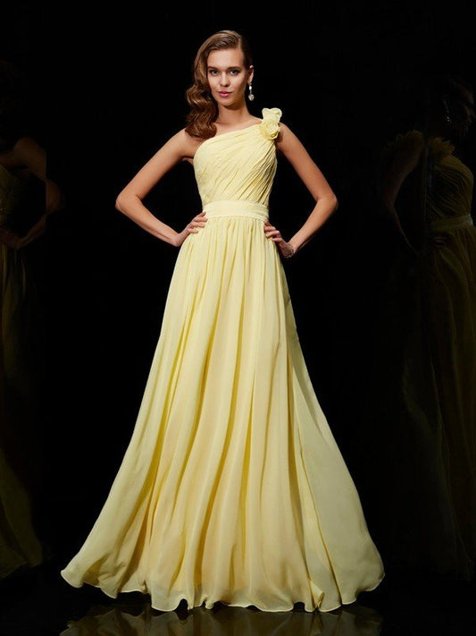 Made Flower Long Chiffon Bridesmaid Dresses Arabella One-Shoulder Chiffon Bridesmaid Dress