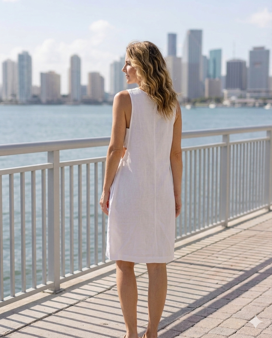 ocean white Margot Linen Midi Dress