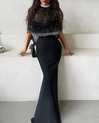 Sia Crystal Embellished Cape Dress