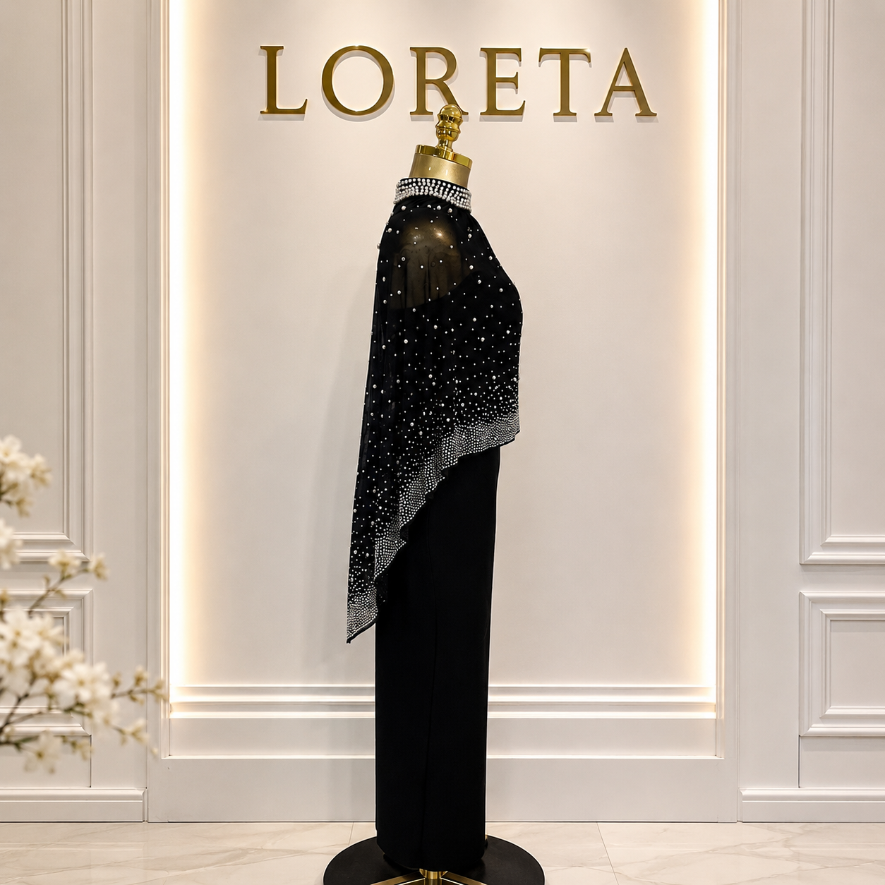 Sia Crystal Embellished Cape Dress