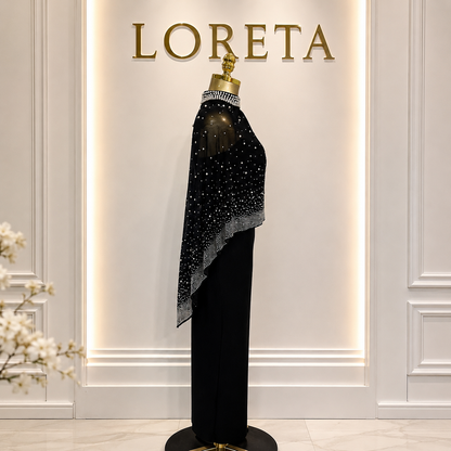 Sia Crystal Embellished Cape Dress