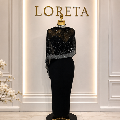 Sia Crystal Embellished Cape Dress
