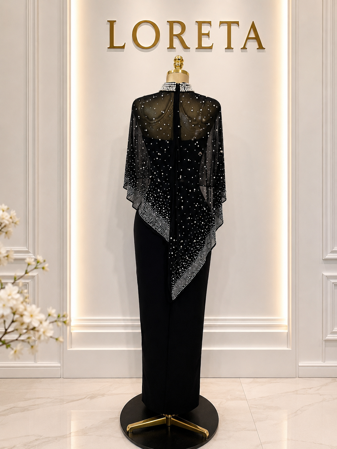 Sia Crystal Embellished Cape Dress