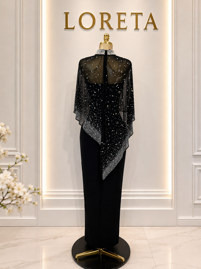 Sia Crystal Embellished Cape Dress
